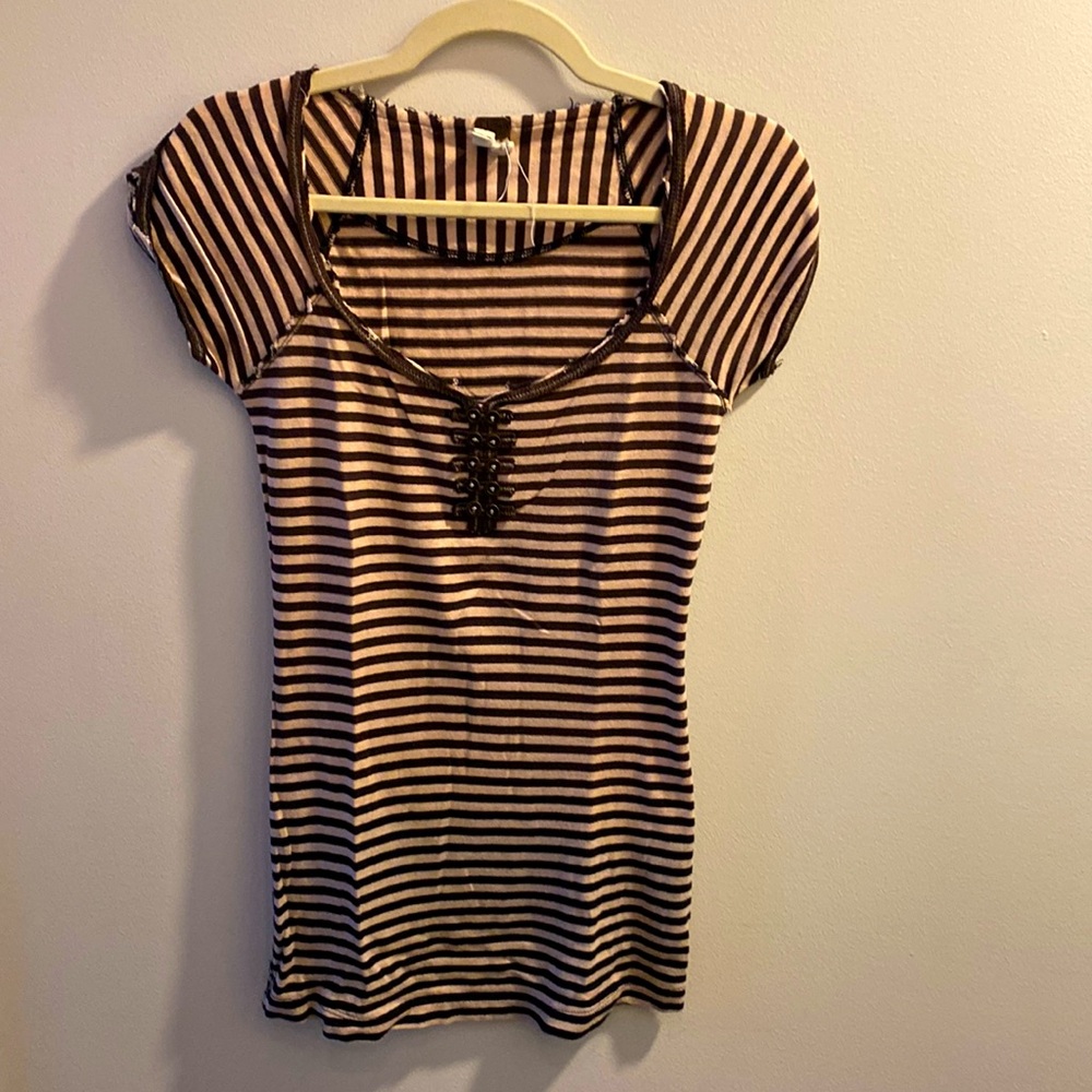 Free People Brown Stripped Tee S/P